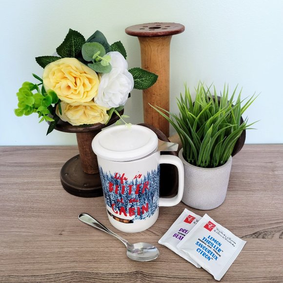 Tea Mug Steeper Life Is Better At The Cabin Indigo Chapters With Lid White Blue… - Picture 2 of 16